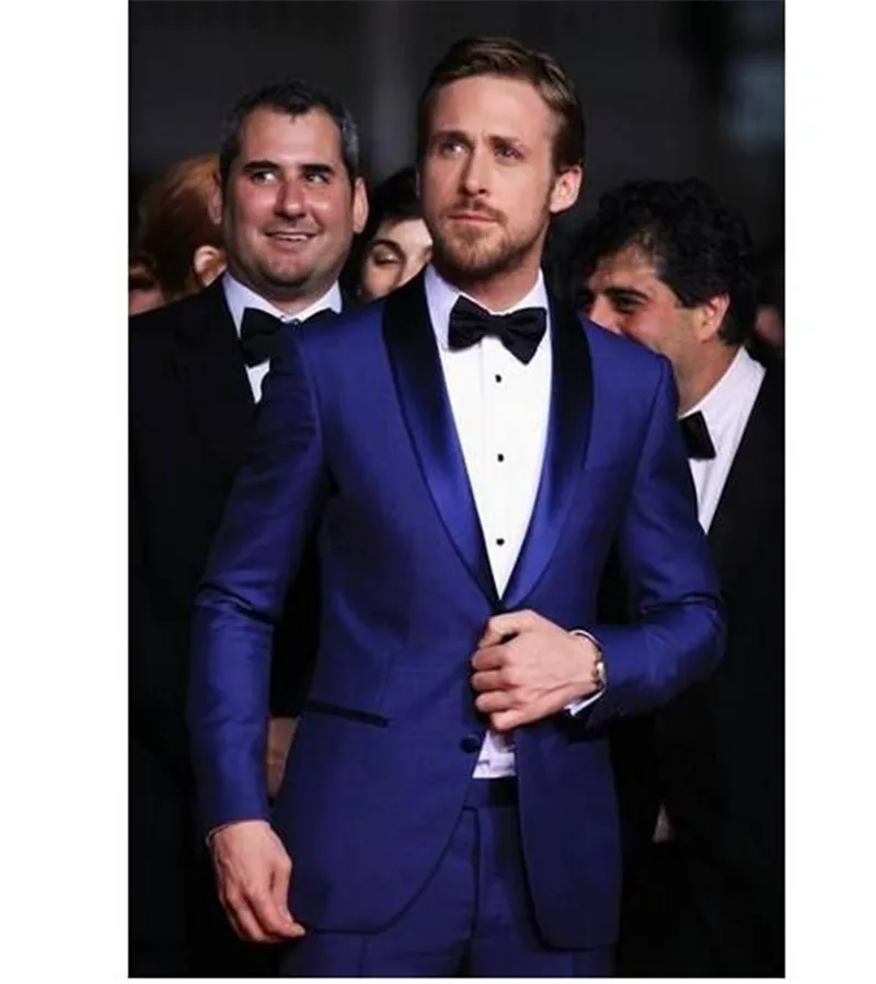 Элегантный Королевский синий мужской костюм повседневный приталенный из 2