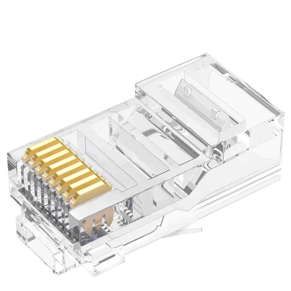 AMPCOM RJ45 модульный разъем UTP 50U позолоченный 8P8C обжимной Конец для кабеля Ethernet, оптом Ethernet кабельный разъем для CAT6