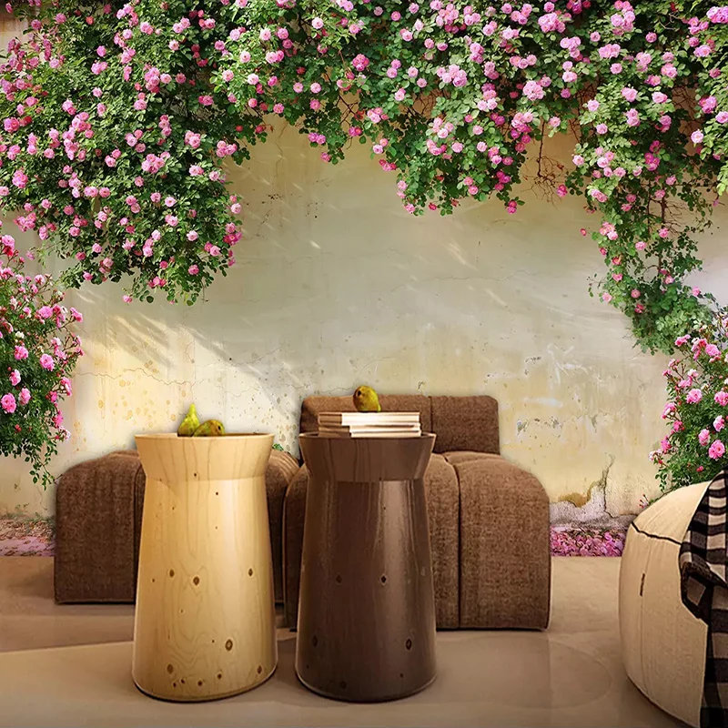 Custom Photo Wall Paper Painting 3D Pink Flower Vine Backdrop Murals Wallpaper For Living Room Kitchen Home Decoration | Обустройство