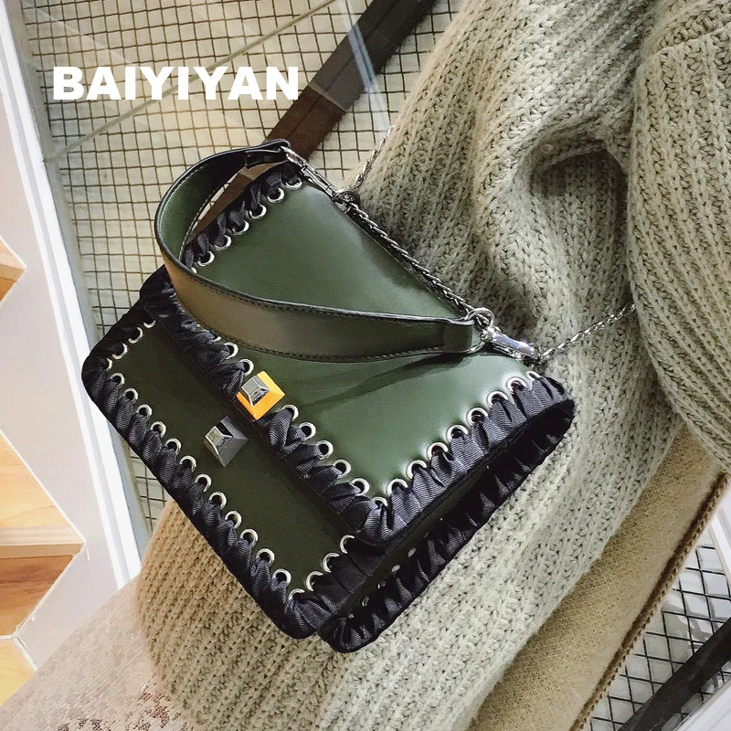 BAIYIYAN Женская винтажная вязаная сумка через плечо с металлической цепочкой клатч