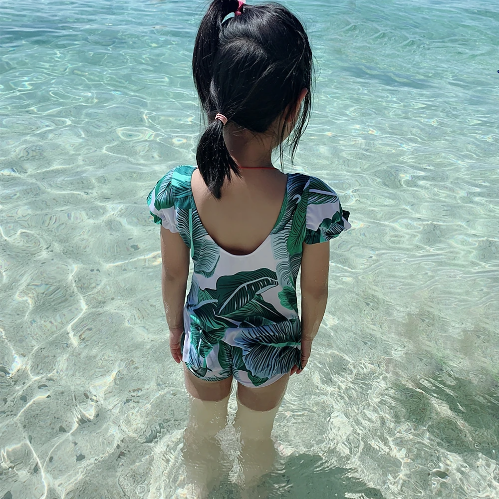 SWIMMART 2019 Toddler Kids Girl Swimsuit One Piece Bathing Suits Child Swimwear Wrap Leaves Print Children Beachwear | Спорт и
