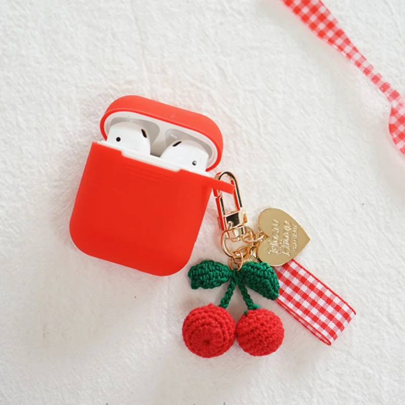Милый красный декоративный силиконовый чехол в виде вишни для Apple AirPods зарядная