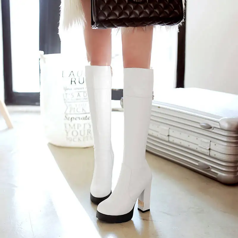 MORAZORA new arrival boots women round toe platform shoes zipper rivet knee high boots sexy high heels party wedding shoes