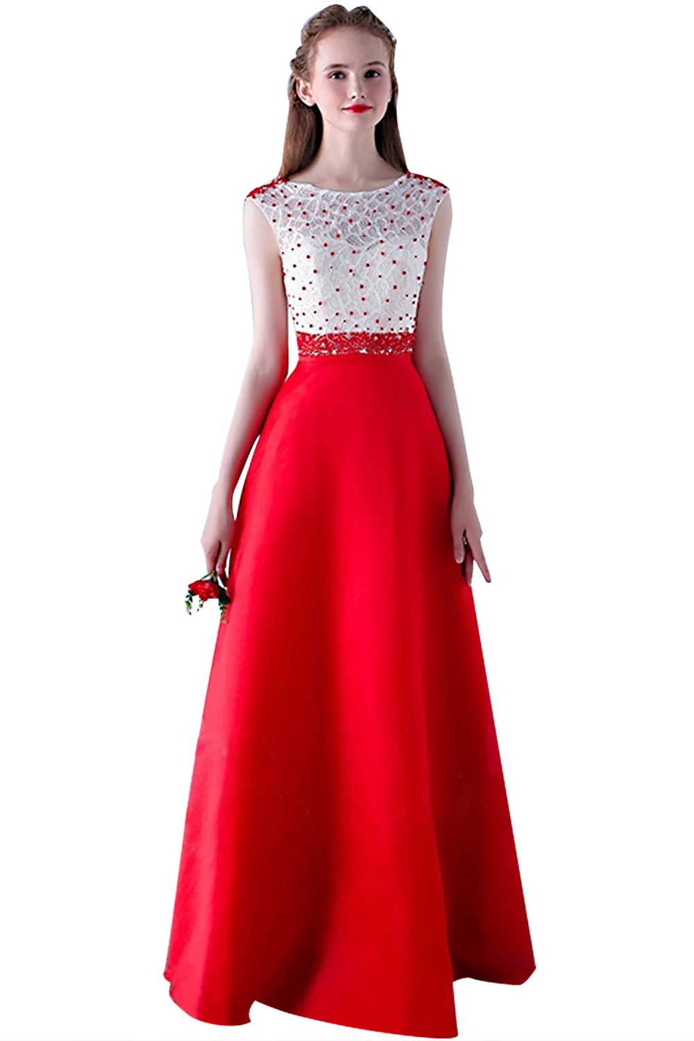 Красный и Белый Элегантный Длинное Вечернее Платье 2017 Кружева Из Бисера Атласная