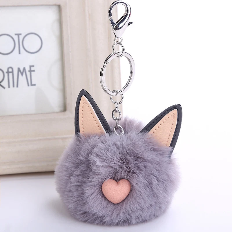 

Fluffy Rabbit Fur Pom Pom Kitten Keychain Women Pompom Bunny Fur Ball Key Chain Pompon Bag Car Trinket keychain Jewelry Gift