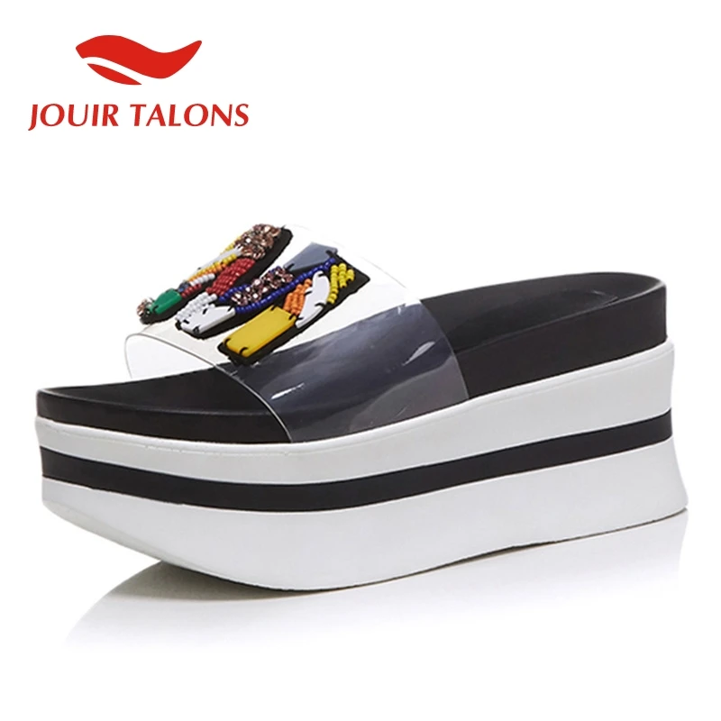 Женские брендовые дизайнерские тапочки JOUIR TALONS летние на платформе с открытым