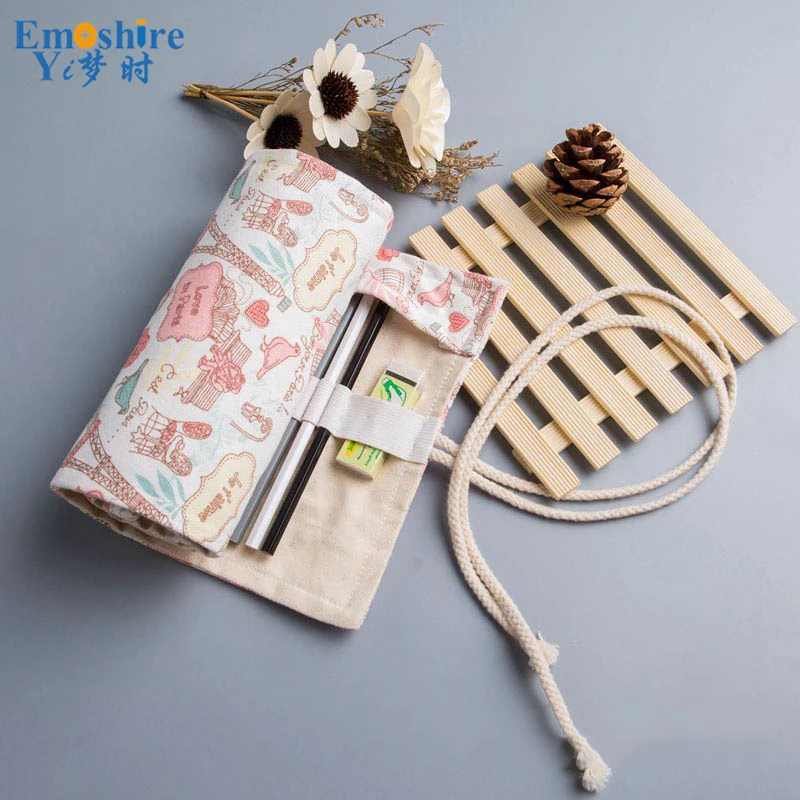 Романтический стиль башня пенал школьные пеналы холст большой косметичка