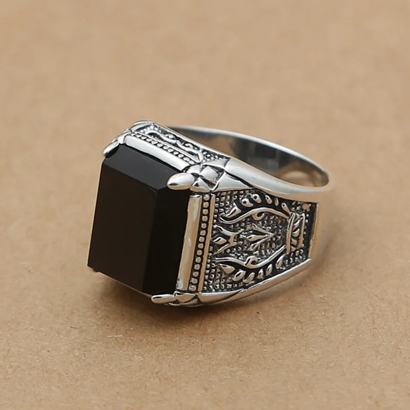 Мужское кольцо из серебра 925 пробы с черным камнем|thai silver ring|ring 925stone ring |