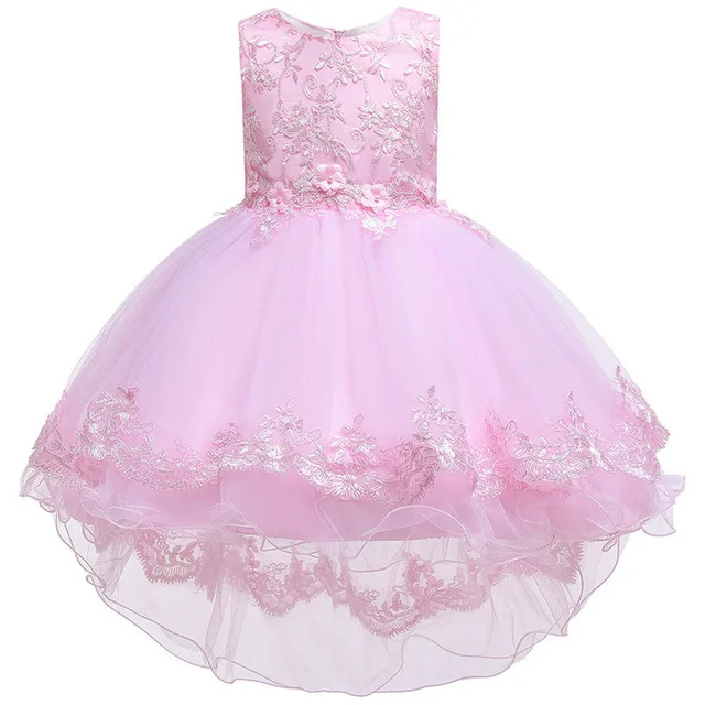 pink Детская одежда для дня рождения; кружевное платье с вышивкой и большим бантом для маленьких девочек; платье для свадебной вечеринки; Детские платья для девочек; платье со шлейфом - Цвет: pink