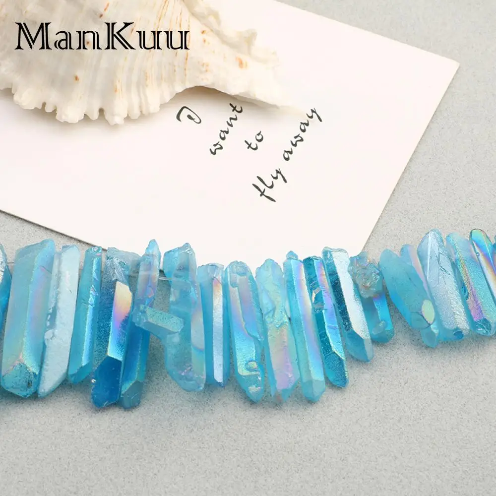 Mankuu Sky Blue Natural Crystal Pendant Irregular Chakra Reiki Pillar Druzy Stone For DIY Jewelry Making | Украшения и аксессуары