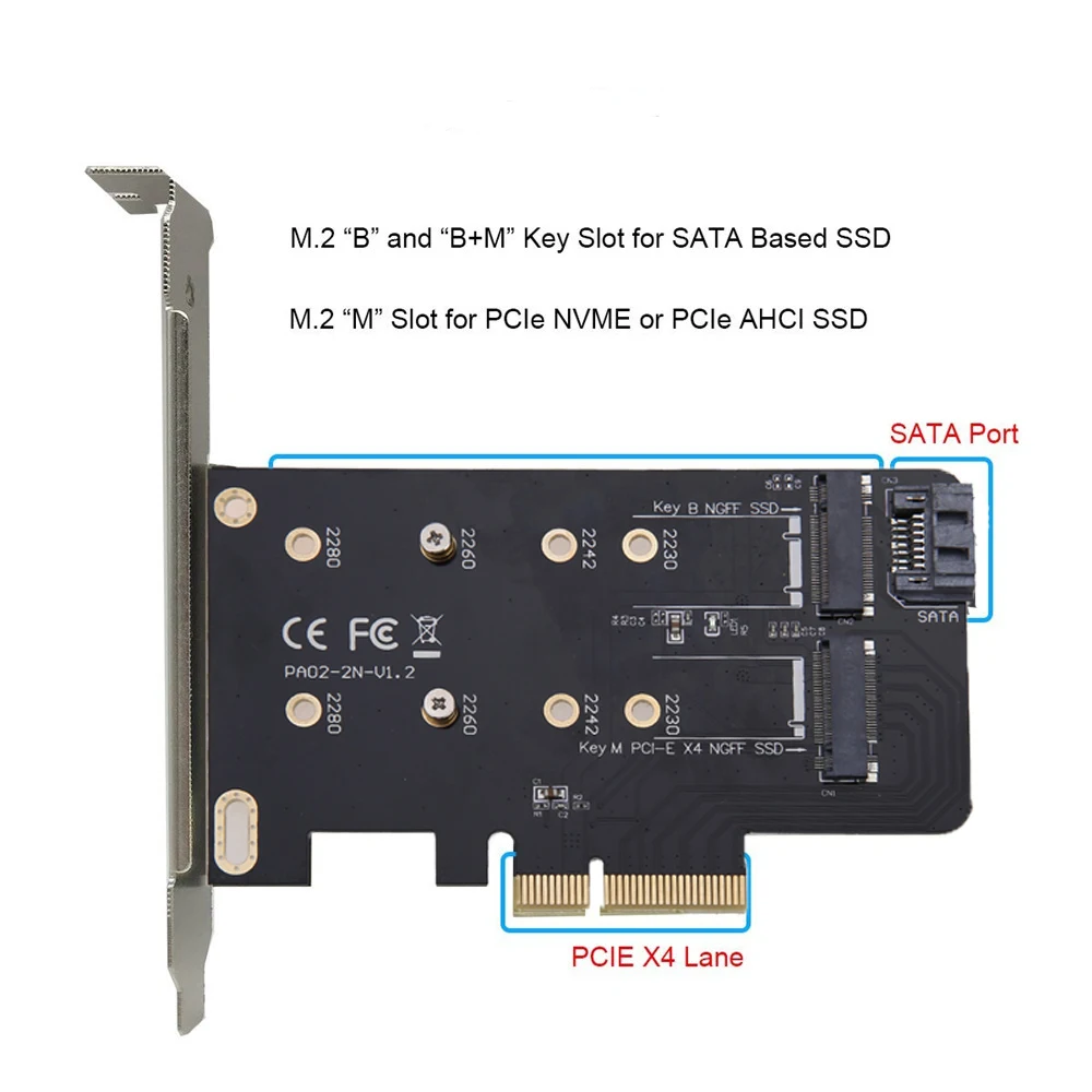 2 порта M.2 PCIE адаптер карты M key NGFF SSD к адаптеру PCI E X4 и B SATA + 7 контактный кабель|m.2