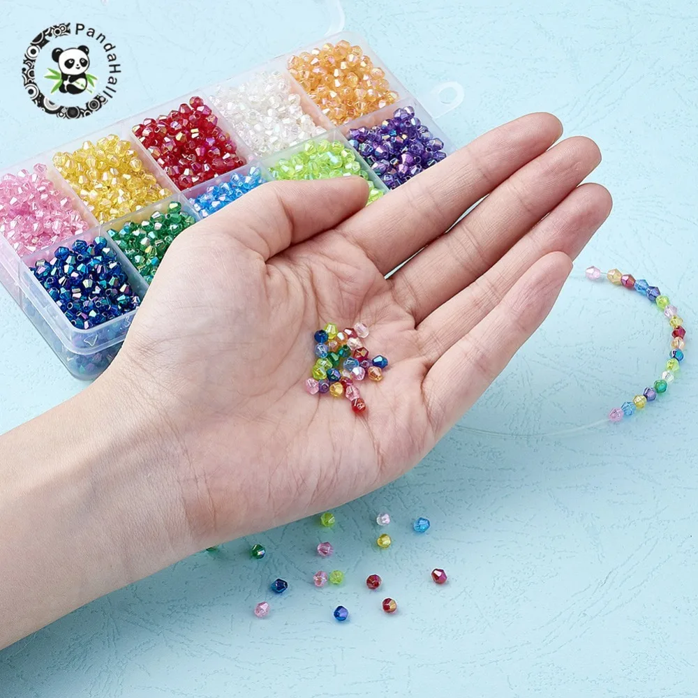 2500pc/box 10 Colors Environmental AB Color Plated Transparent Acrylic Beads Faceted Bicone Mixed For DIY Jewelry 4x4mm | Украшения и