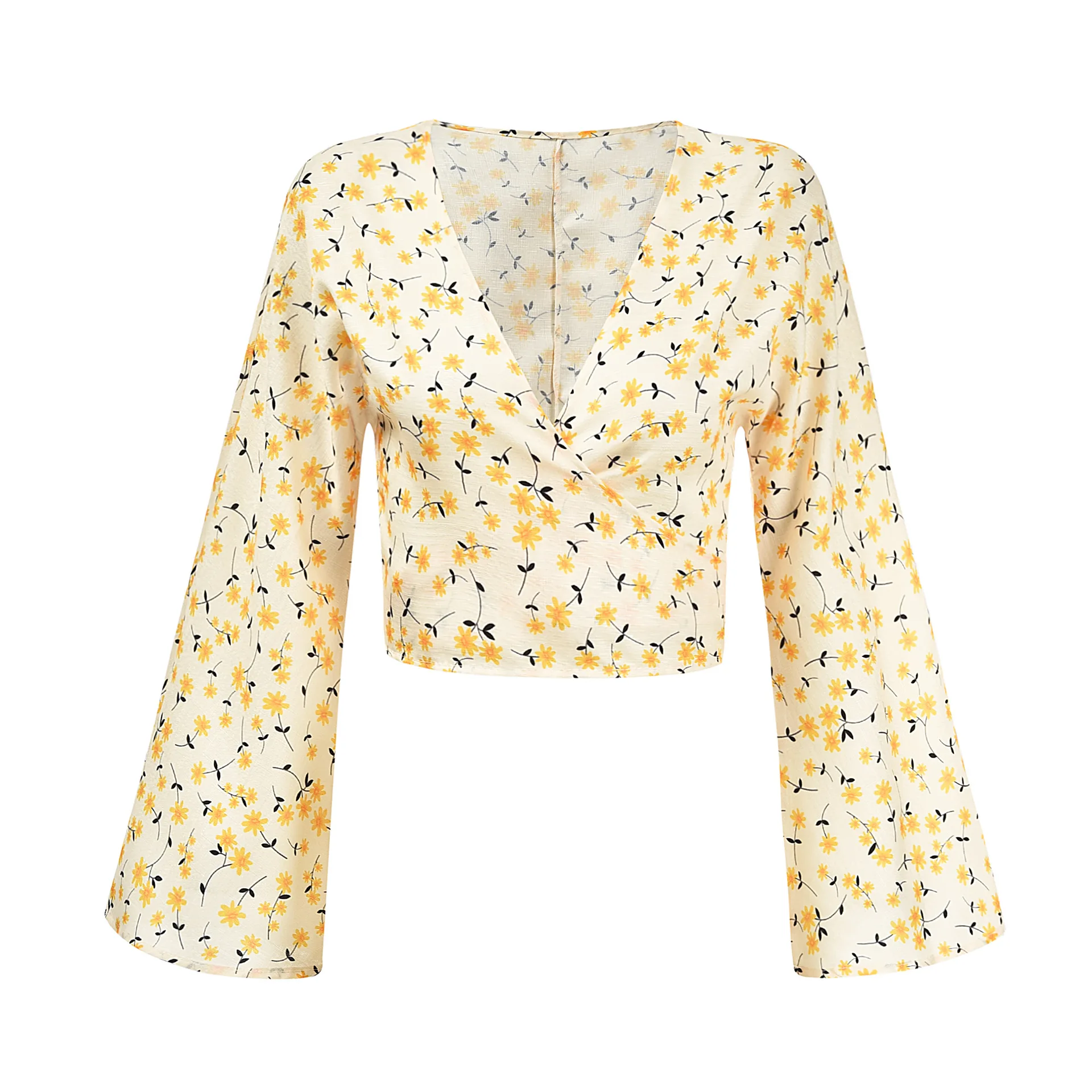 Boho Flora шифоновые блузки с принтом Топ сексуальный v образный вырез бандаж бантом
