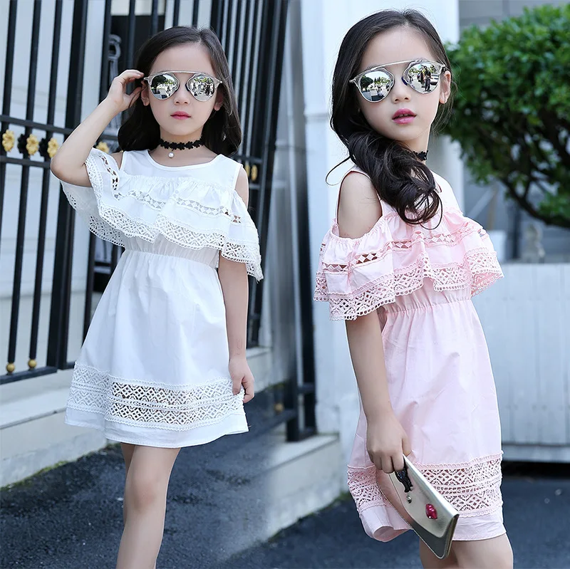2017 summer girls dresses teenage clothes lace princess 12 year kids party dress strappless sweet for white | Детская одежда и