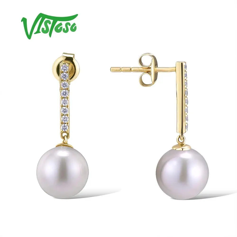 Женские серьги с жемчугом VISTOSO из чистого желтого/белого золота 14 к 585 пробы со