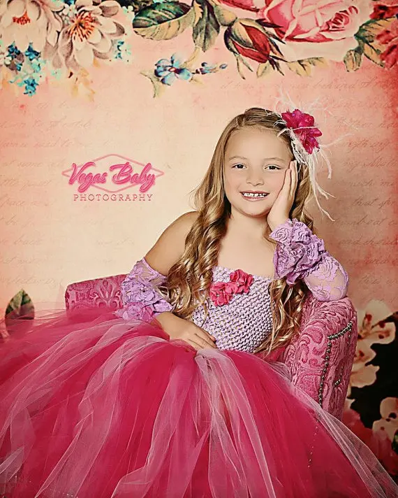 Beautiful Girl's Tutu Dress Toddler Crochet Tulle Tutus Long Ball Gown with Flowers Children Wedding Party Kids Clothes | Детская