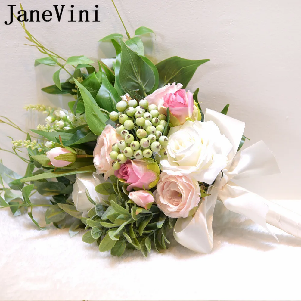 JaneVini 2019 розовые цветы невесты из шелка искусственный букет роза Свадебный