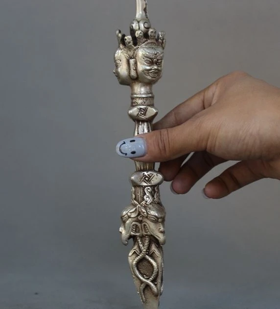 9 &quotСтарая тибетская Тантра буддизм серебряная голова Будды ваджра Дордже фюрба