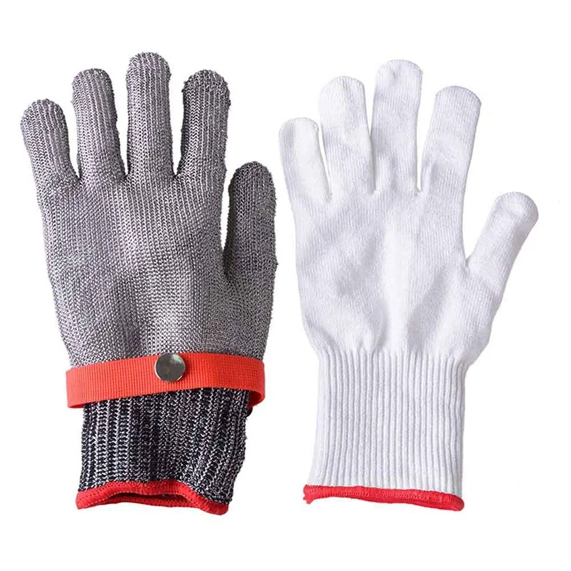 1PC Red 1PCwhite Безопасные из нержавеющей стали высококачественные защитные перчатки для мясника перчатки с защитой от порезов - Цвет: 1PC Red 1PCwhite