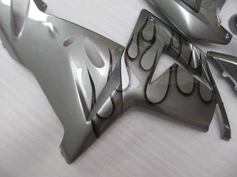 ABS motorcycle parts for Kawasaki ZX10R 2004 2005 NINJA fairing kit ZX-10R 04 05 black flames in silver fairings set YV33 | Автомобили и
