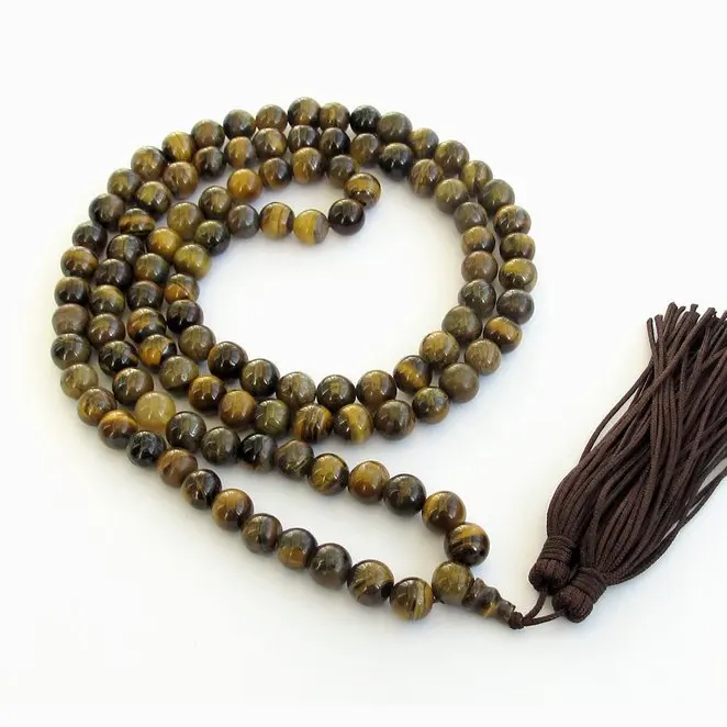 Буддистское ожерелье 108 Japa Mala тигровый глаз бусины из натурального камня