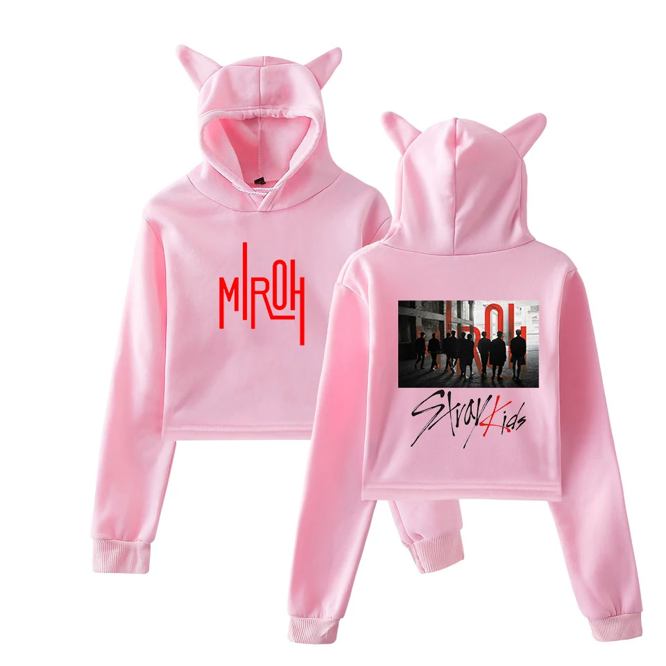 

Stray Kids Kpop Cat Cropped Hoodies Women Fashion Long Sleeve Hooded Pullover Crop Tops 2019 Hot Sale Trendy Streetwear Clothes