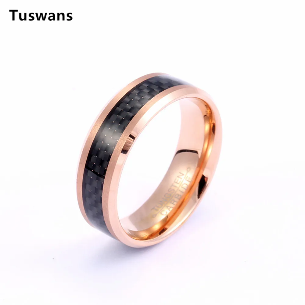 Модное мужское кольцо из карбида вольфрама 8 мм цвета розового золота с черной