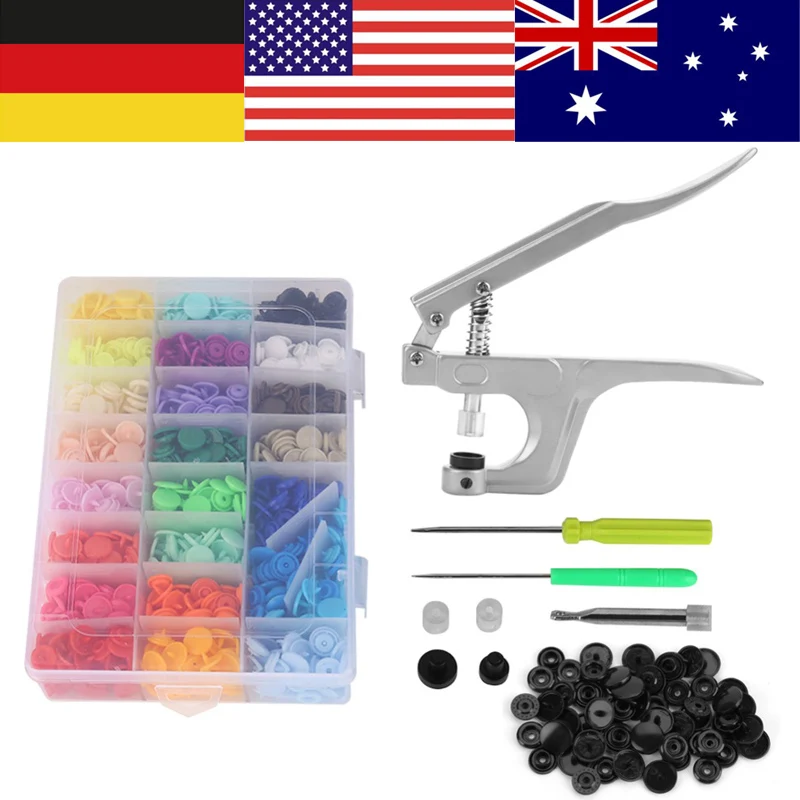 U Shape Fastener Snap Pliers Button T5 Plastic Resin Press Stud 375Pcs Buttons Machine Sewing Tool | Дом и сад