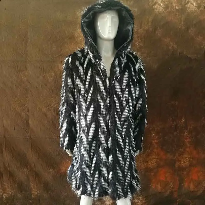 Picture style Новинка, мужская зимняя куртка из искусственного меха, черная, белая, в стиле дьявола, Длинная ветровка, лиса, толстая, теплая, модная мужская кожаная шуба - Цвет: Picture style