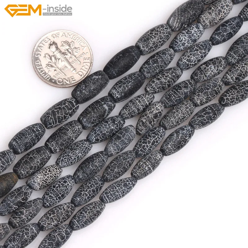 Gem-inside Natural Stone Beads Matte Frosted Olive Rice Black Agates For Jewelry Making 15inch DIY | Украшения и аксессуары