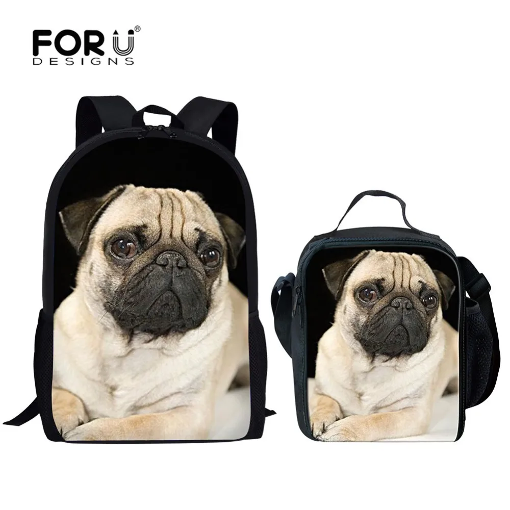 FORUDESIGNS/Kawaii школьная сумка с принтом мопса школьный рюкзак для девочек детская