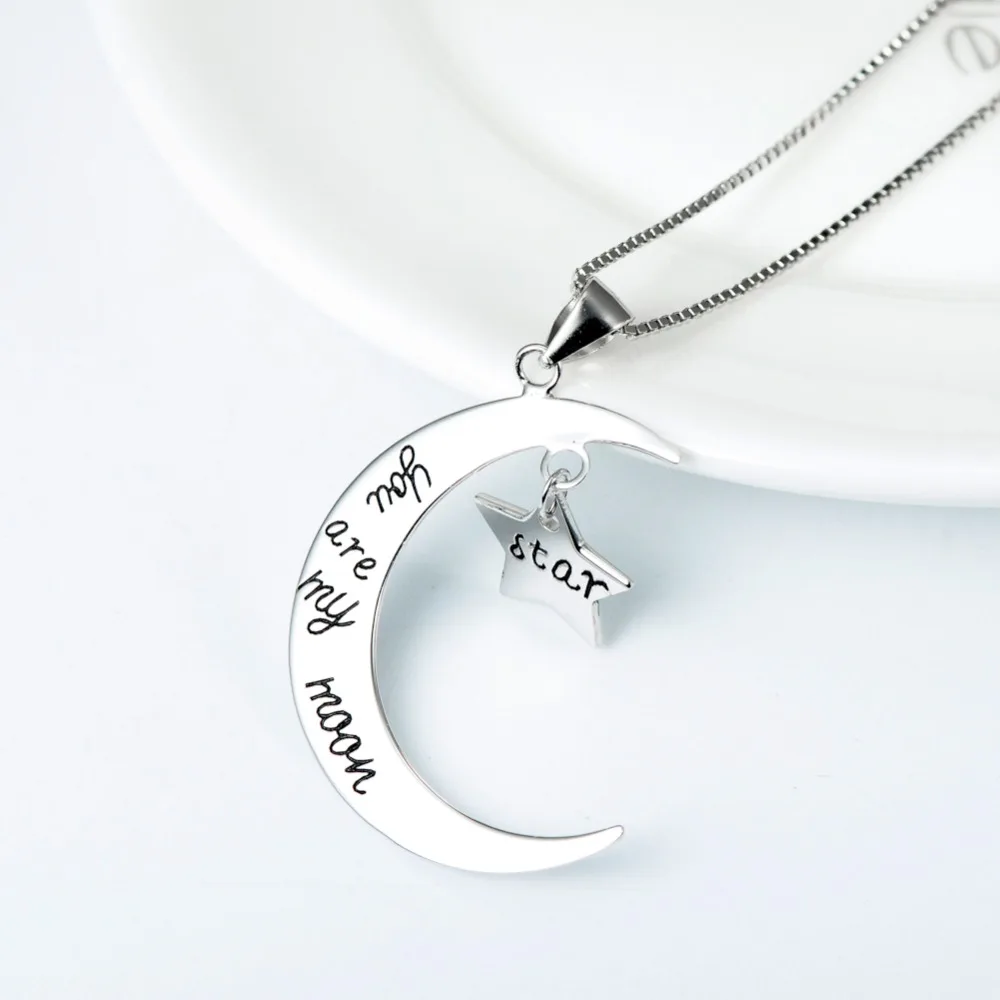 Женская подвеска со звездой и луной из серебра 925 пробы с надписью You Are My Moon