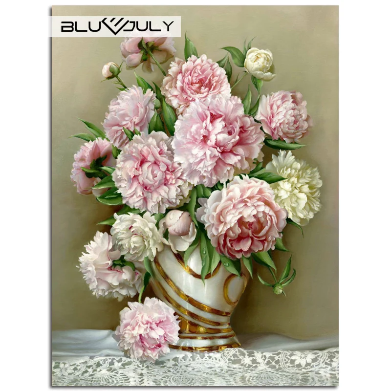 [Июль] Алмазная вышивка цветы пиона ваза Стразы фотографии мозаика Вышивка Фото