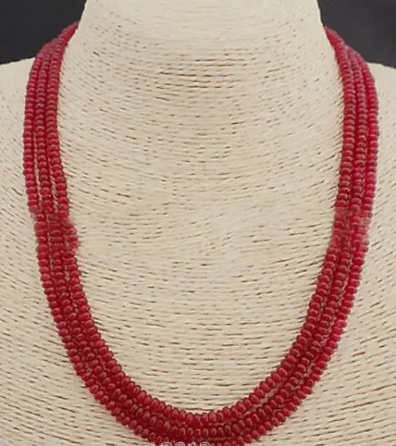 

GENUINE TOP NATURAL 3 Rows 2X4mm RED BEADS NECKLACE
