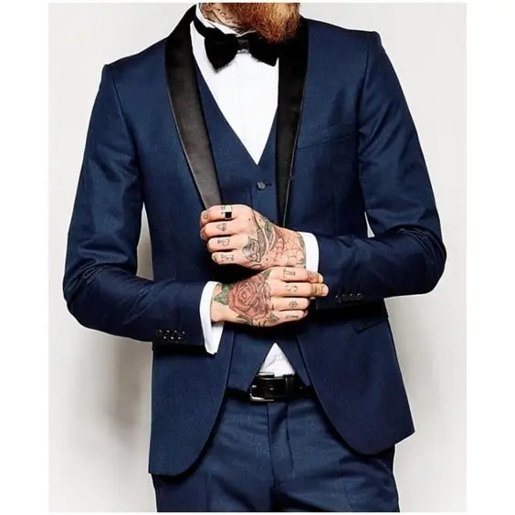 Новейший дизайн пальто и брюки темно синий черный Атласный блейзер с лацканами