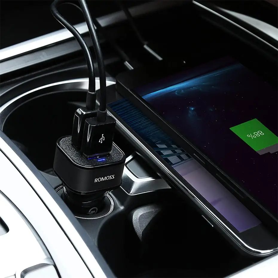 Romoss 30W Dual USB Quick Charge QC 3.0 Car Charger For iPhone Samsung Mobile Phone Charger Fast Charger Tablet GPS Car-Charger
