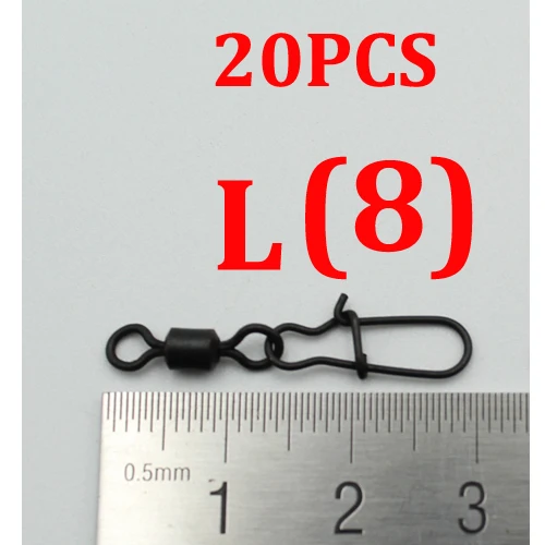 20pcs L 20 шт. Быстросменные Вертлюги для ловли карпа, матовый черный вертлюг с оснасткой#8 11, Вертлюги с оснасткой, аксессуары, клеммные снасти - Цвет: 20pcs L
