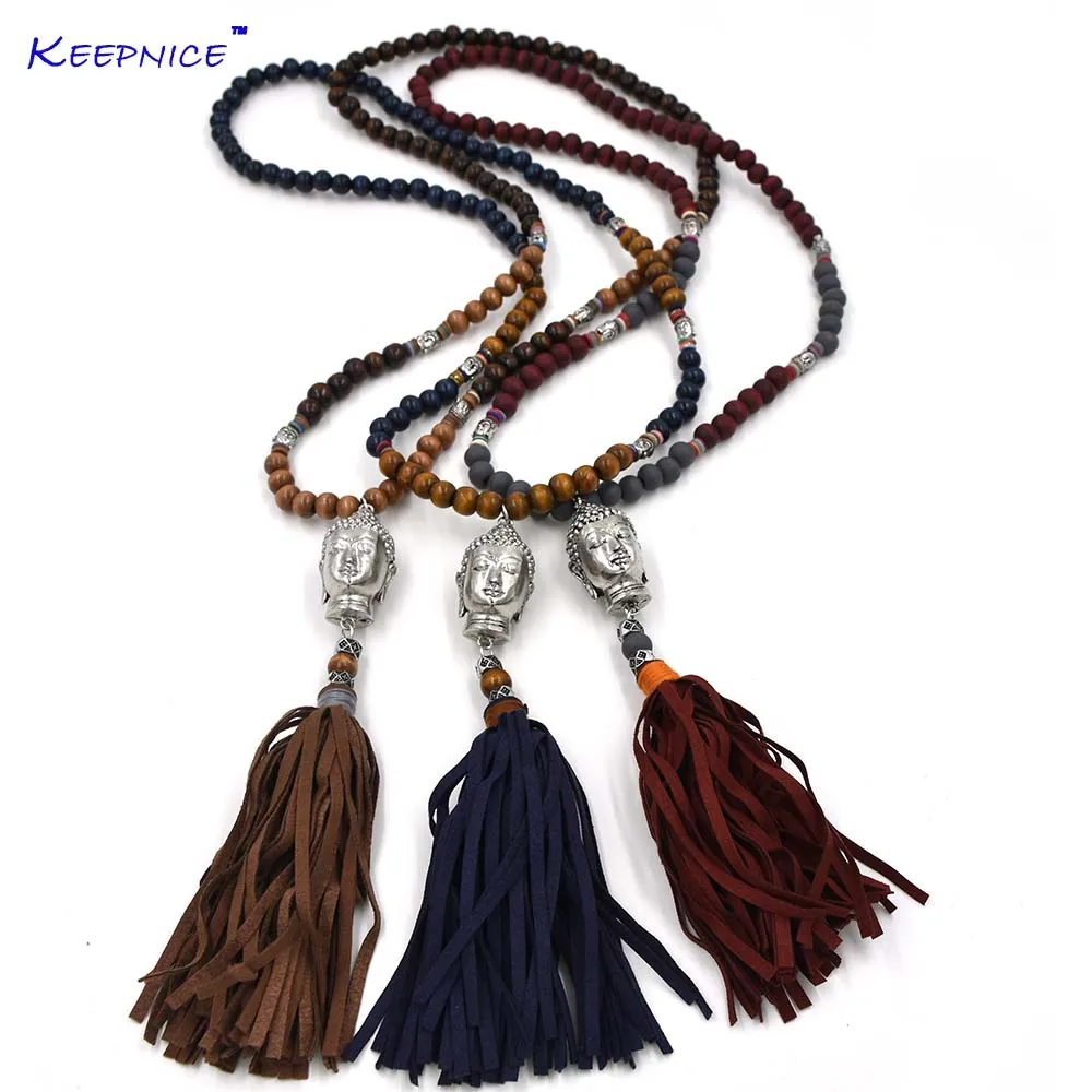 

New Handmade vintage jewelry wooden rosary beads long necklace Buddha pendent necklace Tibetan Buddhism ethnic necklace