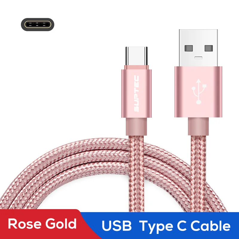 Rose Gold SUPTEC usb type-C кабель для быстрой зарядки USB-C зарядное устройство для телефона USBC type-C кабель для samsung S10 S9 S8 Plus Xiaomi K20 Pro Oneplus 6T - Цвет: Rose Gold