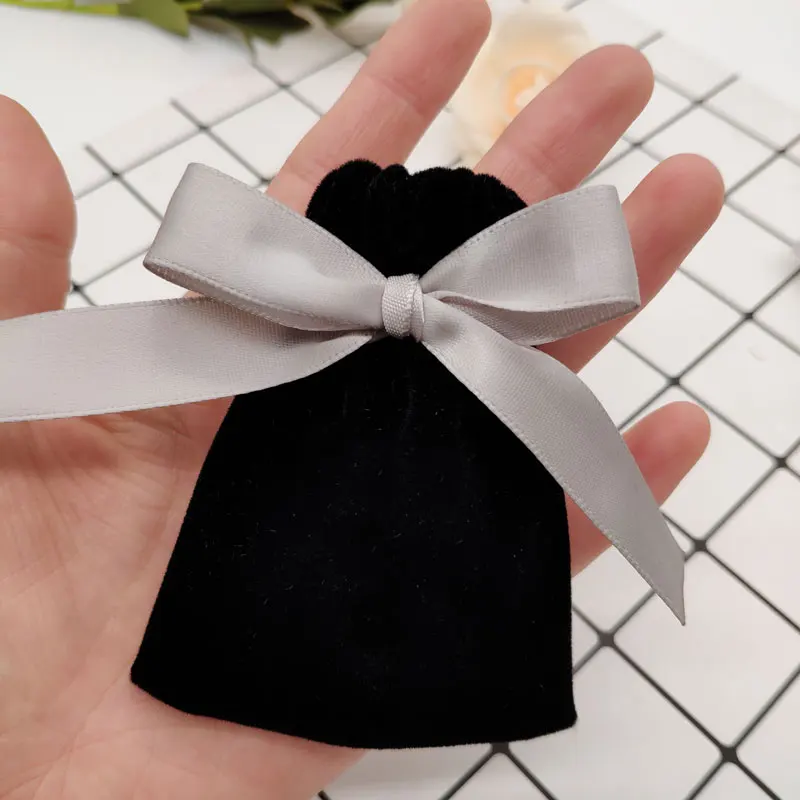 Black Gray 7x9 6x13 см черные красные бархатные сумки с лентой Голубое озеро свадебные конфеты бархат Ювелирные Подарочные Сумки 1 шт. серьги кольцо Упаковка Сумки - Цвет: Black Gray