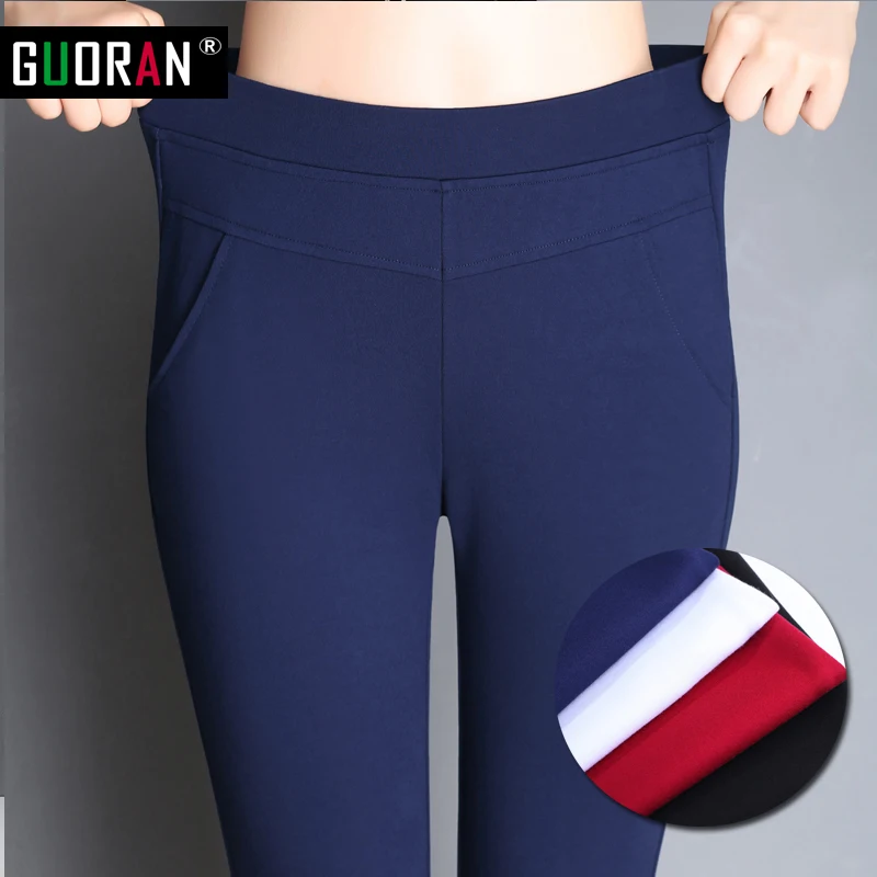 2016 Осень-зима женские брюки с высокой эластичной талией узкие строгие