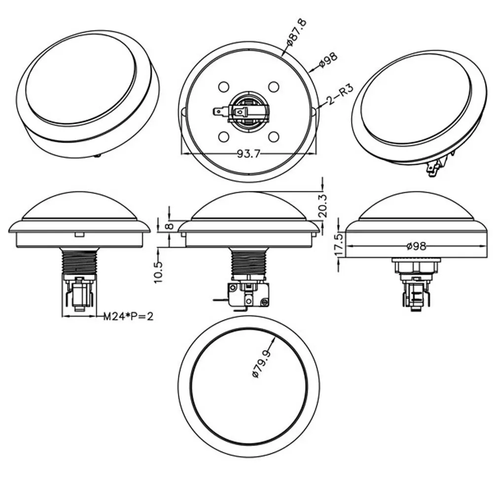 Большая купольная Кнопка 100 мм с подсветкой аркадные кнопки светодиодная питания