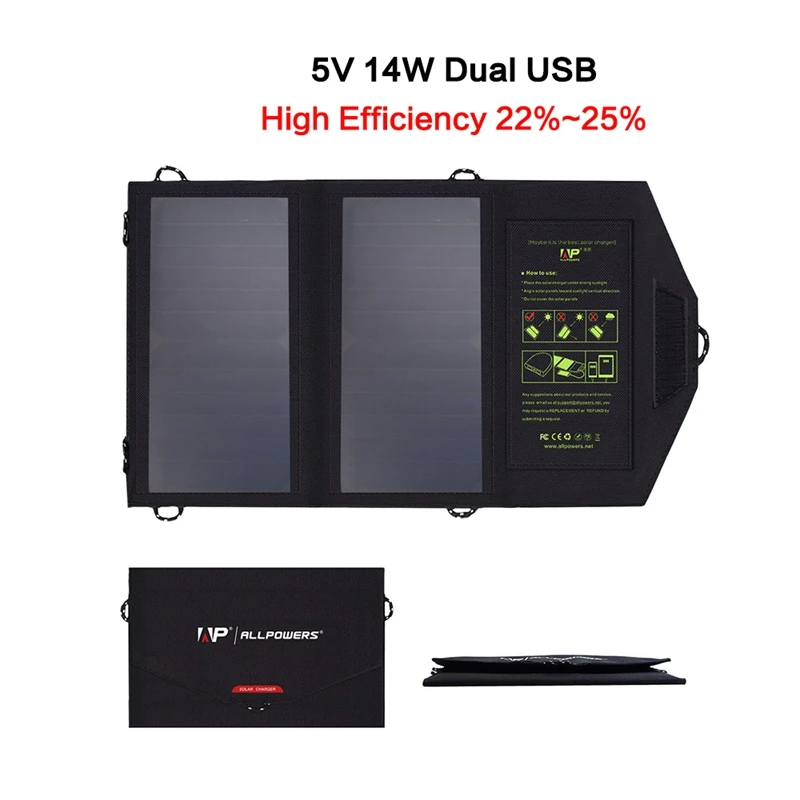 Allpowers солнечное зарядное устройство двойной Usb 5V2A портативное для Iphone Ipad Samsung Huawei