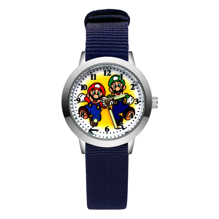 Navy blue Милые детские часы с героями мультфильмов в стиле Марио; кварцевые нейлоновые наручные часы для мальчиков и девочек; JA148 - Цвет: Navy blue
