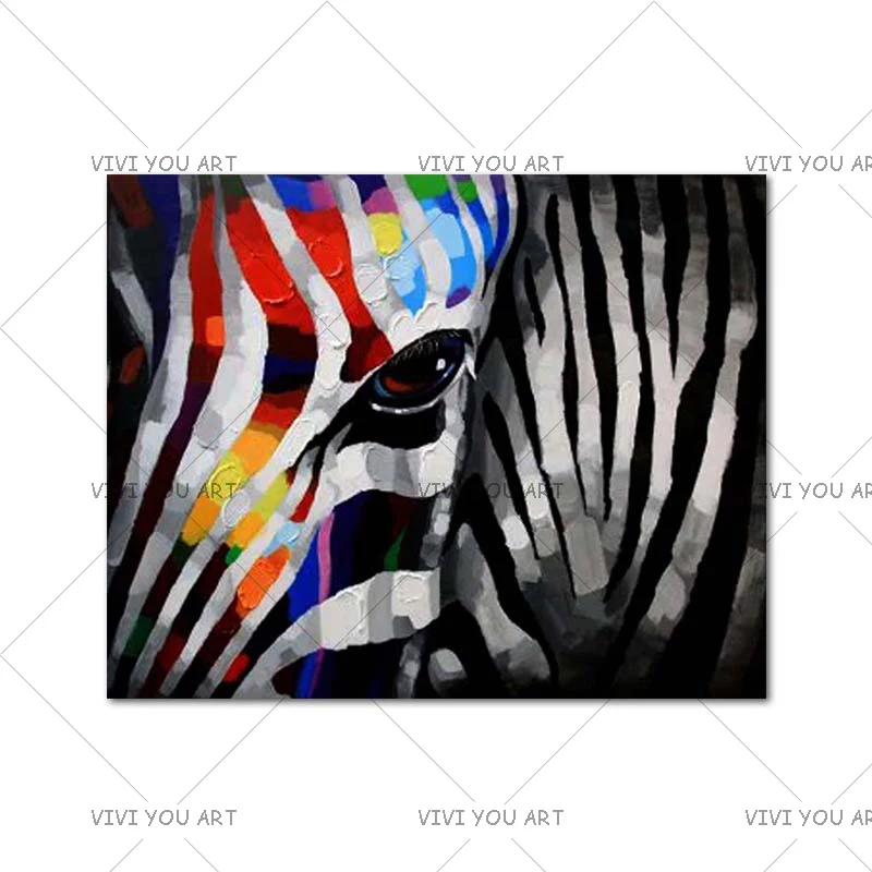 Милые Красочные Zebras Картина на холсте большая акриловая текстурированная