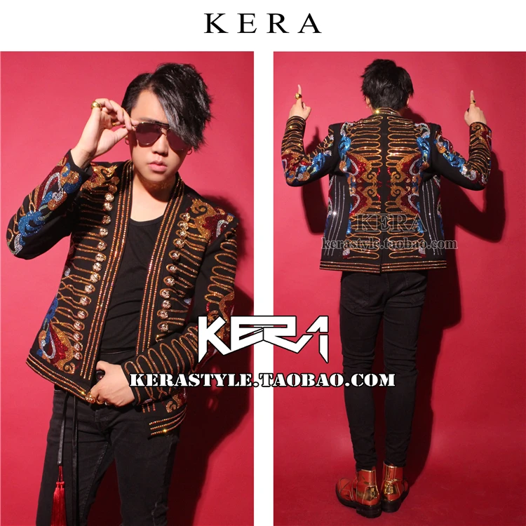 Горячая 2019 Новая мужская одежда мода тонкий золотой цвет яркий костюм Тяжелая