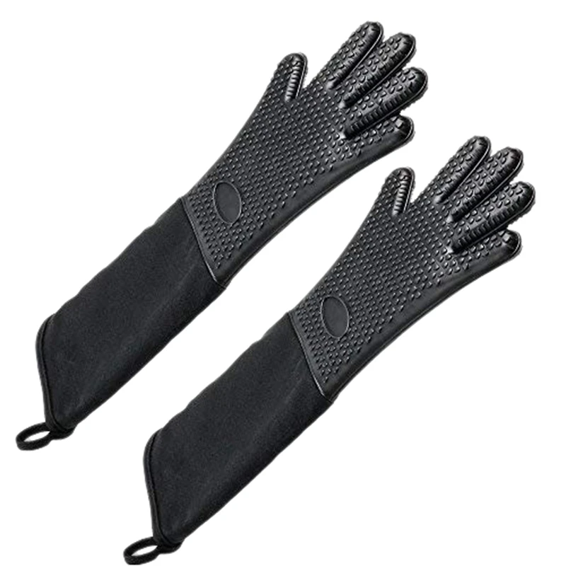 

New Extra Long Professional Silicone Oven Mitt, Heat Resistant Cooking Glove With Internal Cotton For Kitchen,Bbq,Baking,Grill
