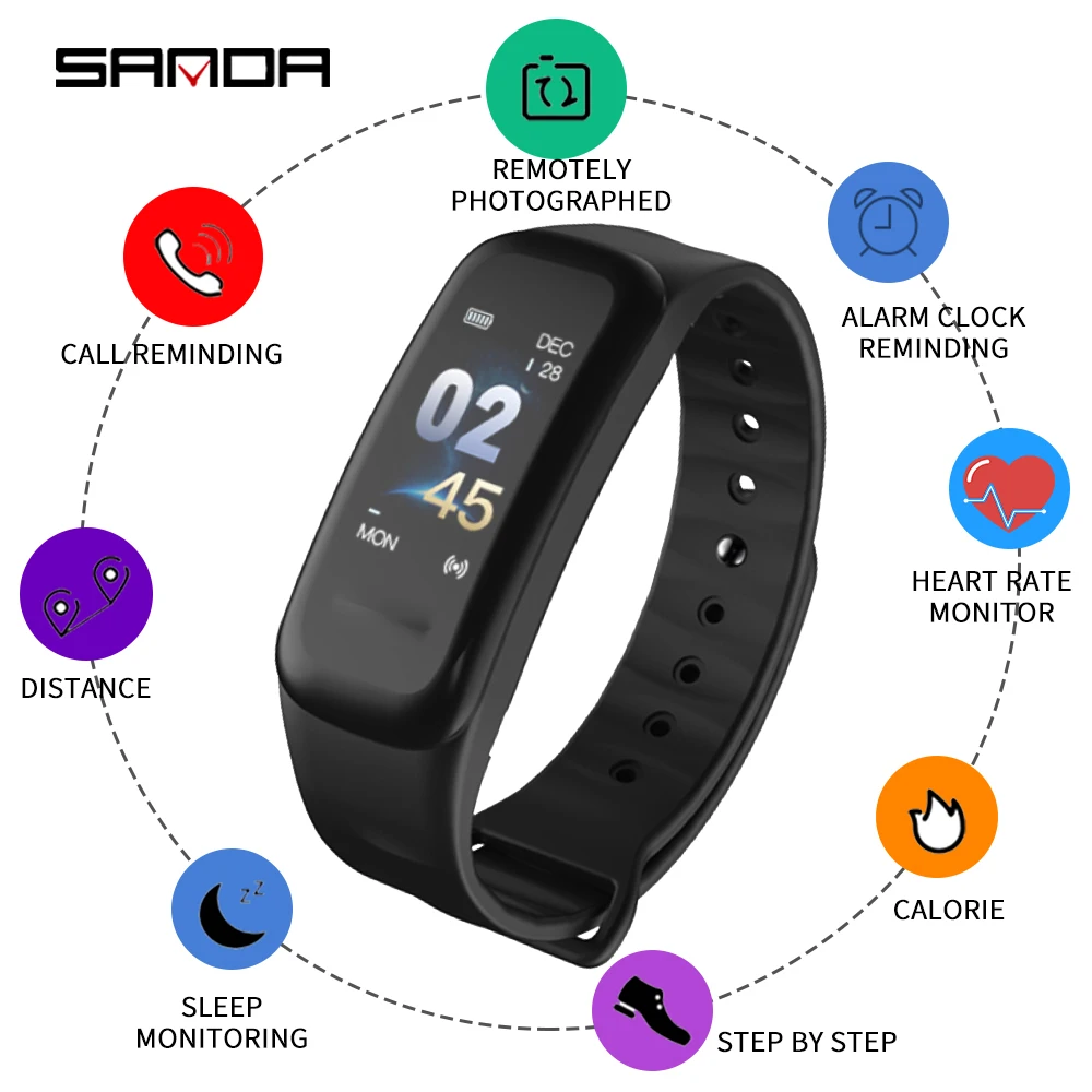 SANDA Новые Смарт часы Bluetooth для мужчин женщин монитор здоровья спортивные наручные