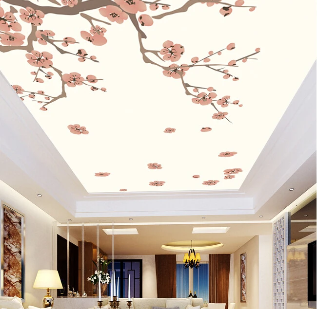 

Custom 3D ceiling wallpaper. Red plum murals for the living room bedroom ceiling wall waterproof vinyl papel de parede