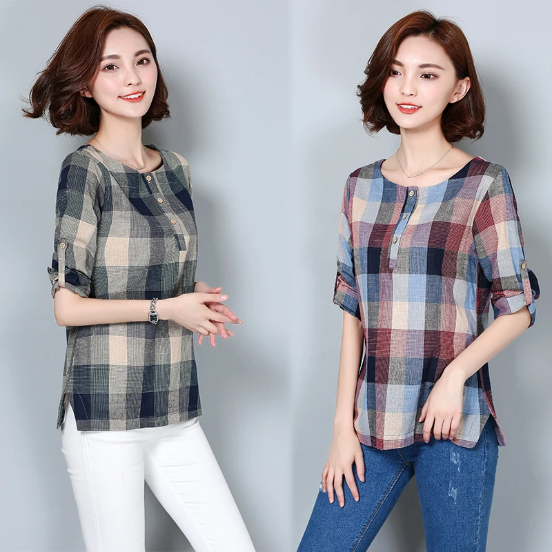 Модные женские блузки рубашки повседневная одежда длинный рукав хлопок и лен